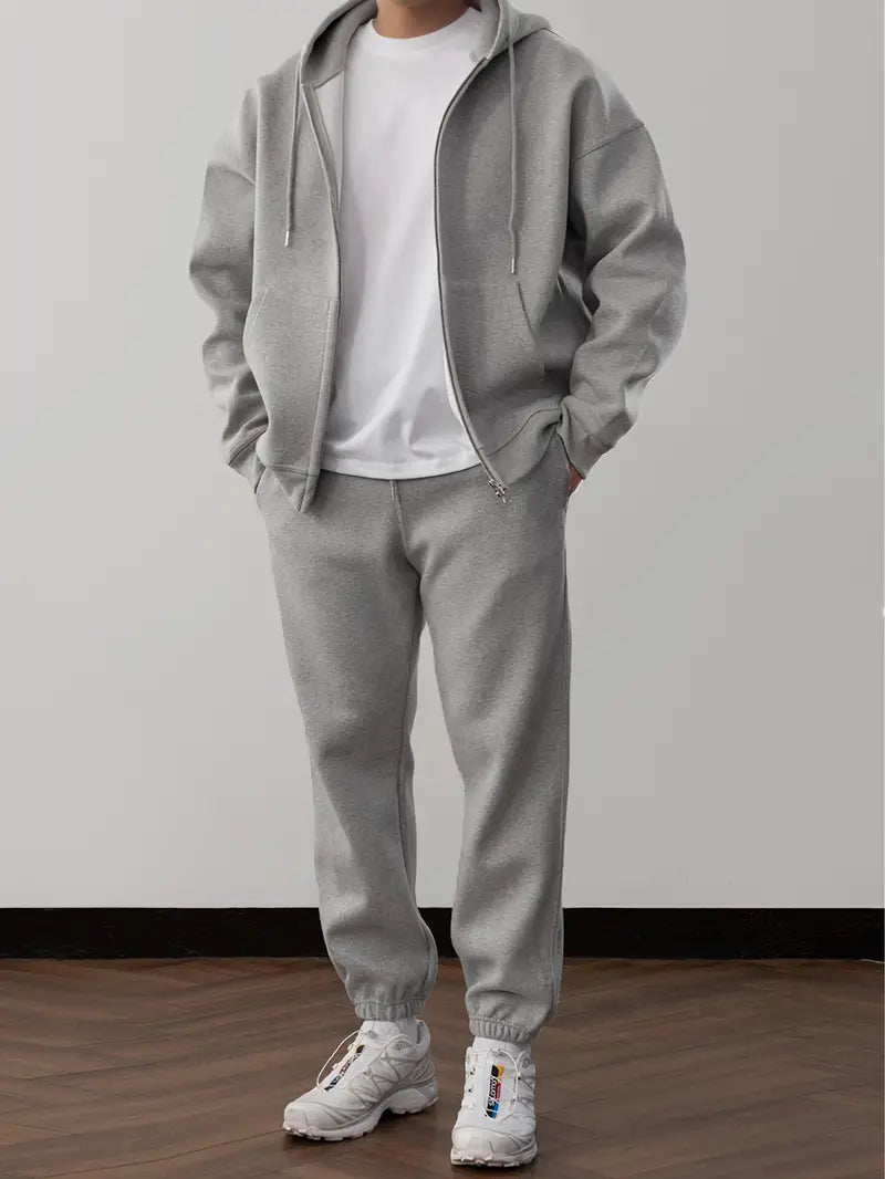 Multi-Pocket Design Tracksuit Set with Hooded Jacket and Pants