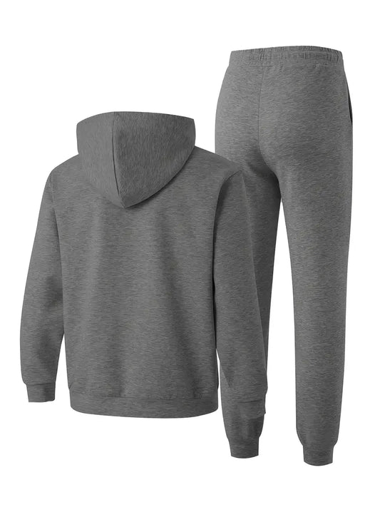 Outdoors Hooded Sweatshirt with Pockets and Drawstring Trousers